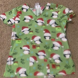 Christmas penguin scrub top